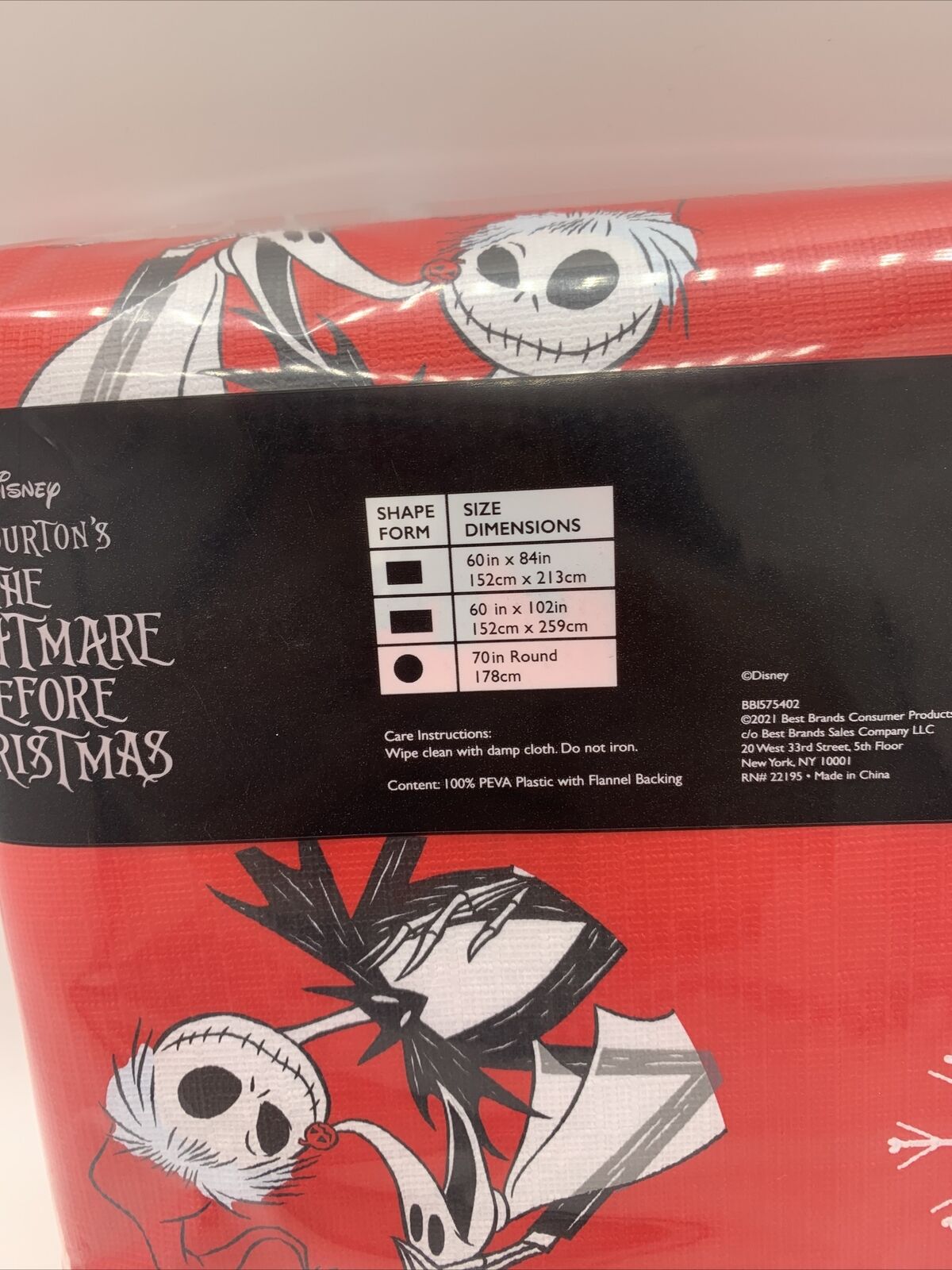 NEW Disney Vinyl Tablecloth The Nightmare Before Christmas 60x102” Red 152cmx213