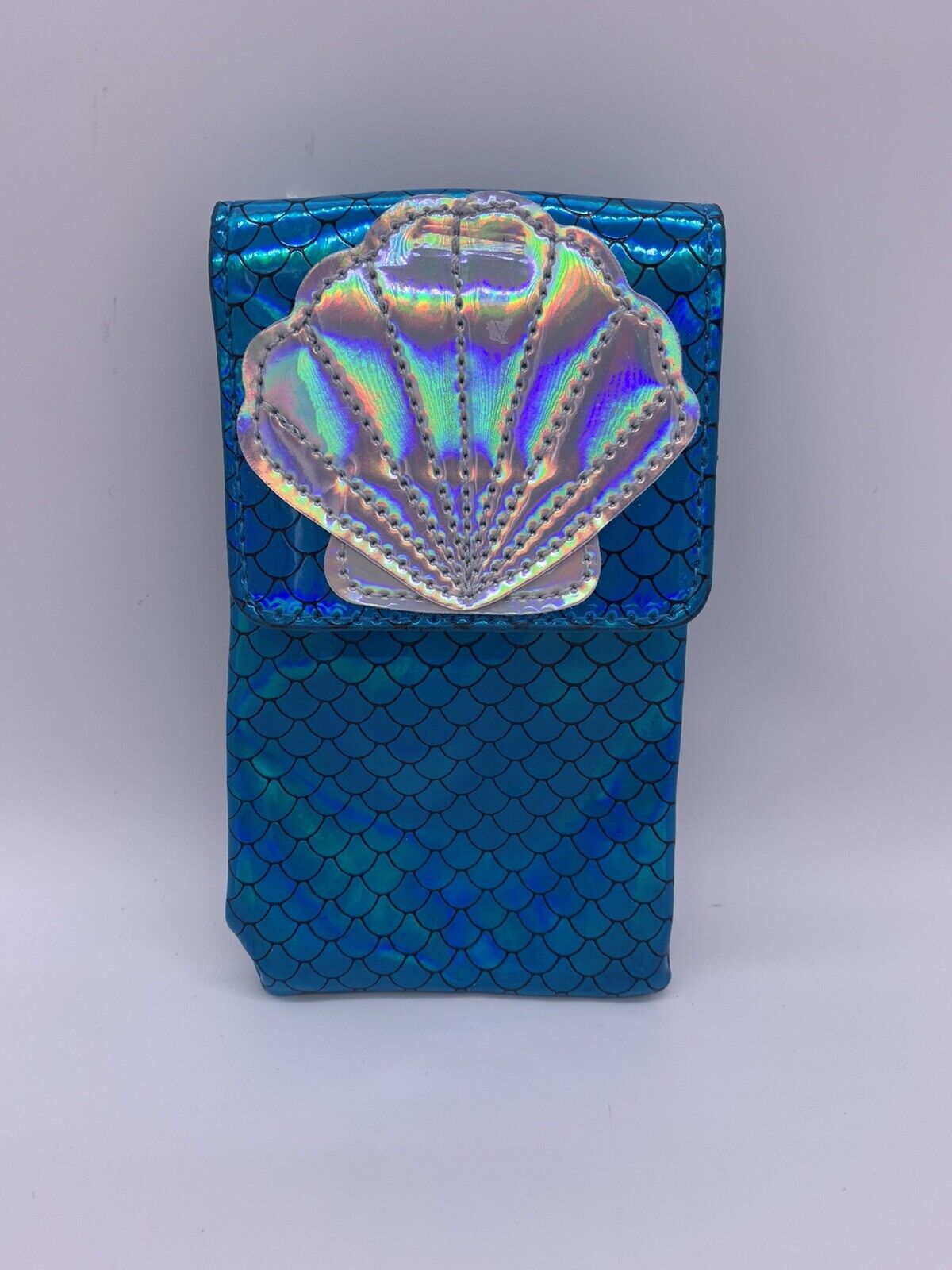 mermaid shell coin purse 3.5 x 6.5 New! Blue Shiny Metallic Silver Magnetic