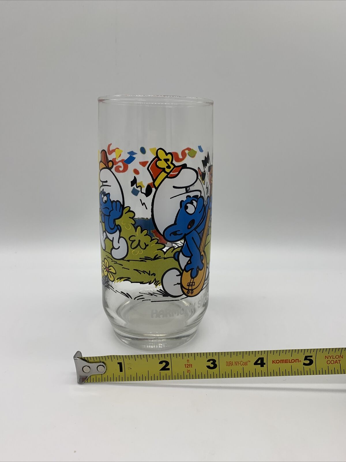 RARE SMURF 6 inch tall Glass “Harmony Smurf” 1983 Peyo Wallace Berrie & Co MINT