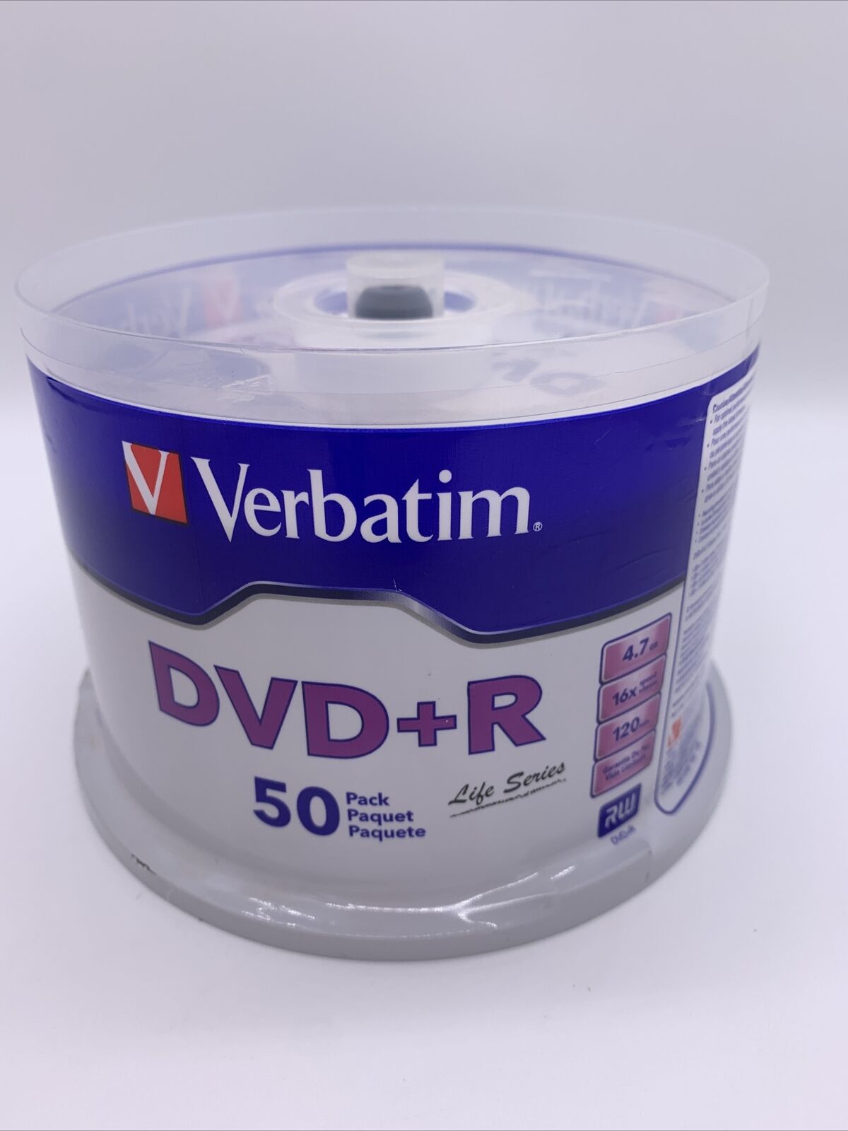 Verbatim DVD+R Discs, 4.7GB, 16x, 50/Pack. Life Series SEALED