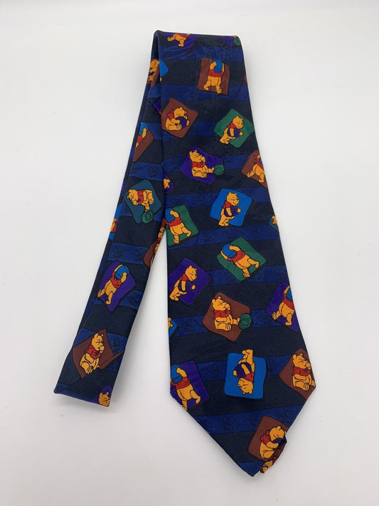 WINNIE THE POOH IN SQUARES on NAVY POLYESTER TIE NECKTIE CARTOON EXECUTIVE SUIT