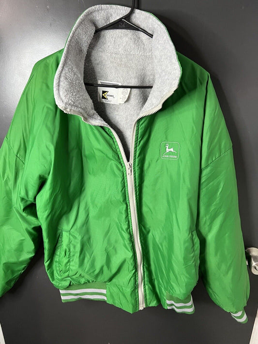 Vintage John Deere Windbreaker fleece Bomber Jacket Adult Large Green K Brand LG