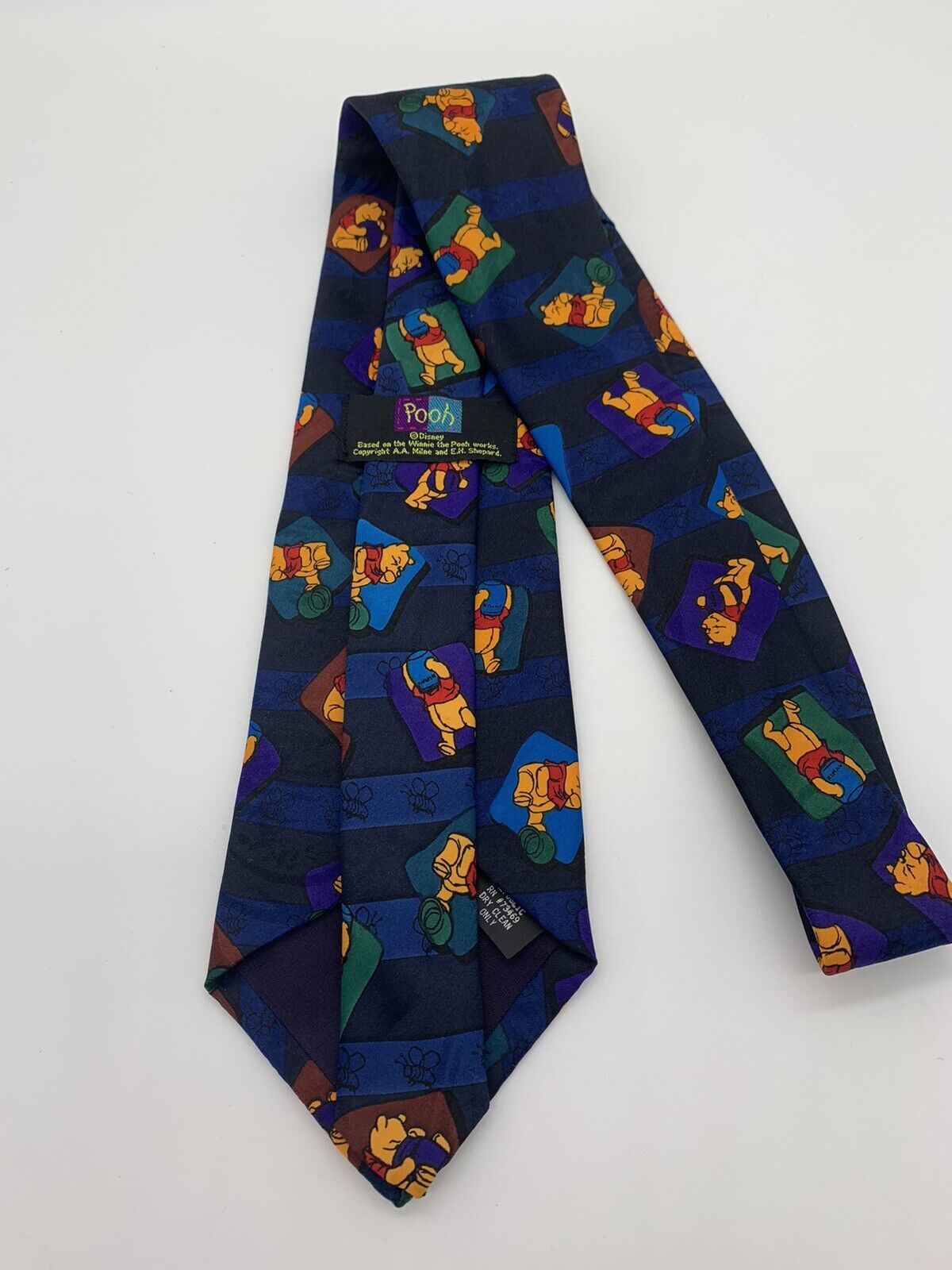 WINNIE THE POOH IN SQUARES on NAVY POLYESTER TIE NECKTIE CARTOON EXECUTIVE SUIT