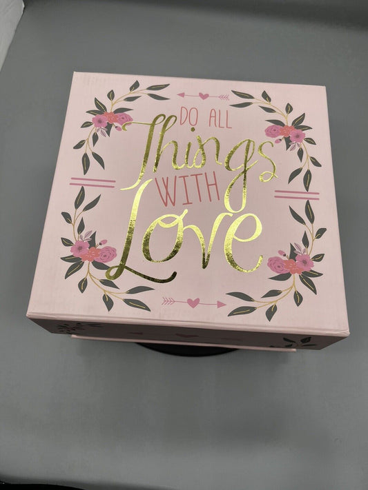 Do All Things With Love Heart Decorative Box pink floral 8x8x5