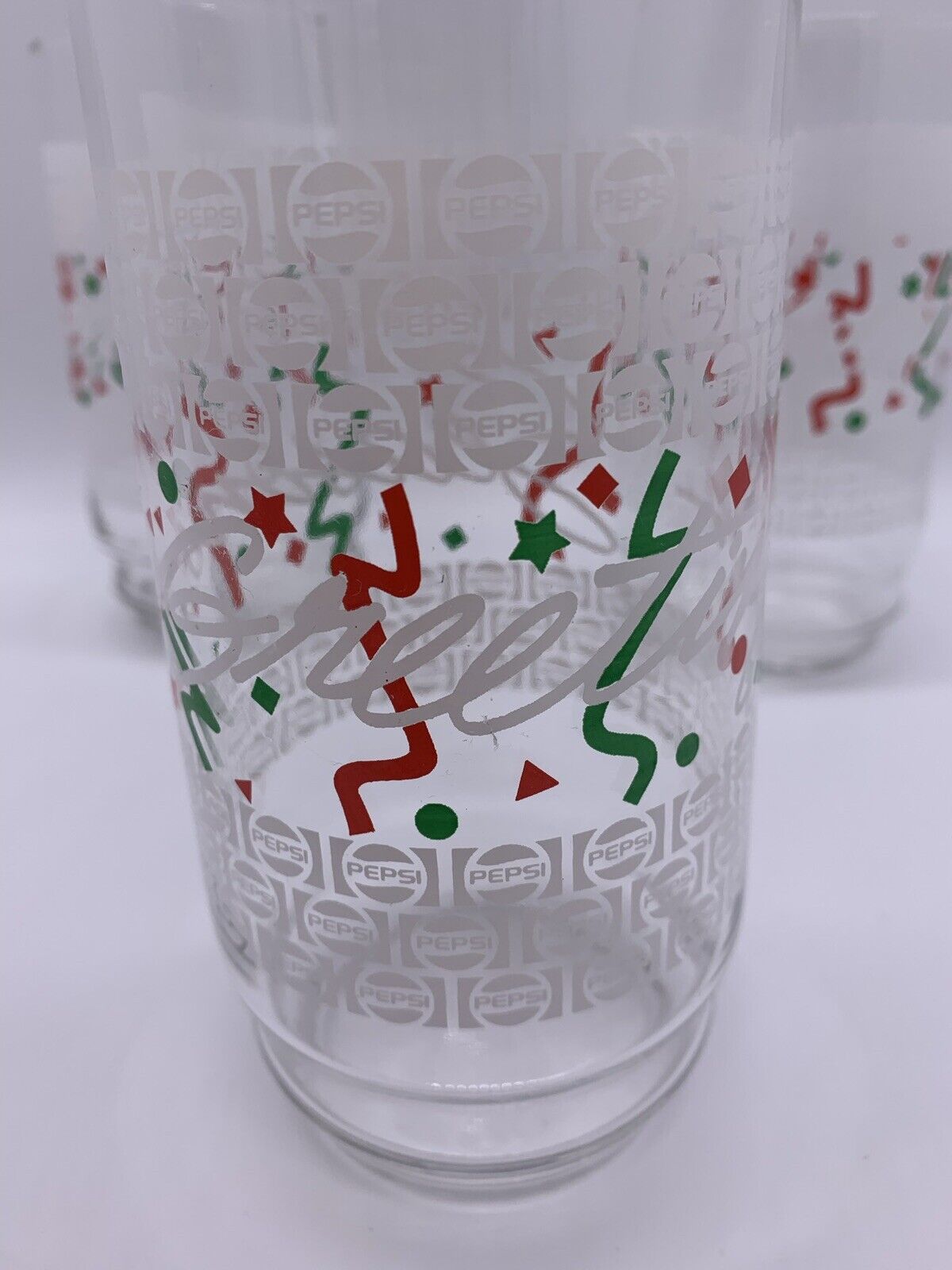 Rare Promo:3 PEPSI Cola Seasons Greetings Glass Tumblers 5-3/4 Holiday Christmas