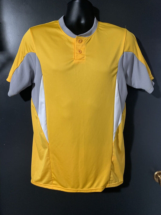 Holloway Youth Yellow/Grey Boys Button Short Sleeve T-shirt size XL