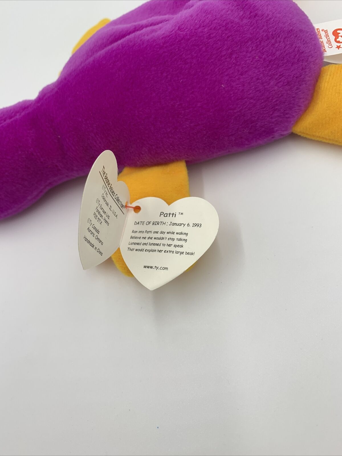 Ty Beanie Baby: Patti The Platypus Beautiful Color Purple Fuchsia Yellow 1993