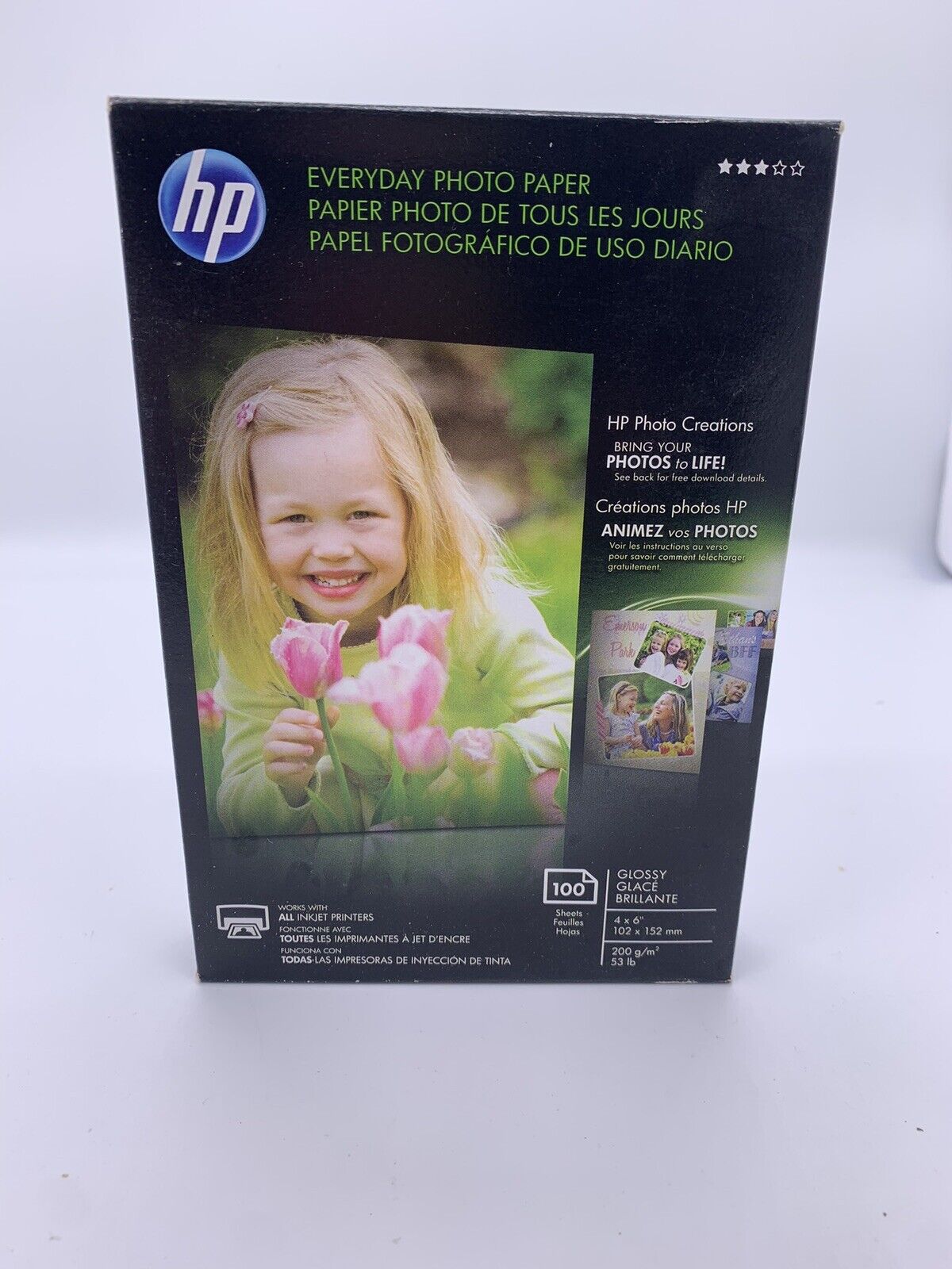 HP PHOTO CREATIONS Everyday Photo Paper 100 Sheets 4x6 Glossy Q5440A Sealed NEW