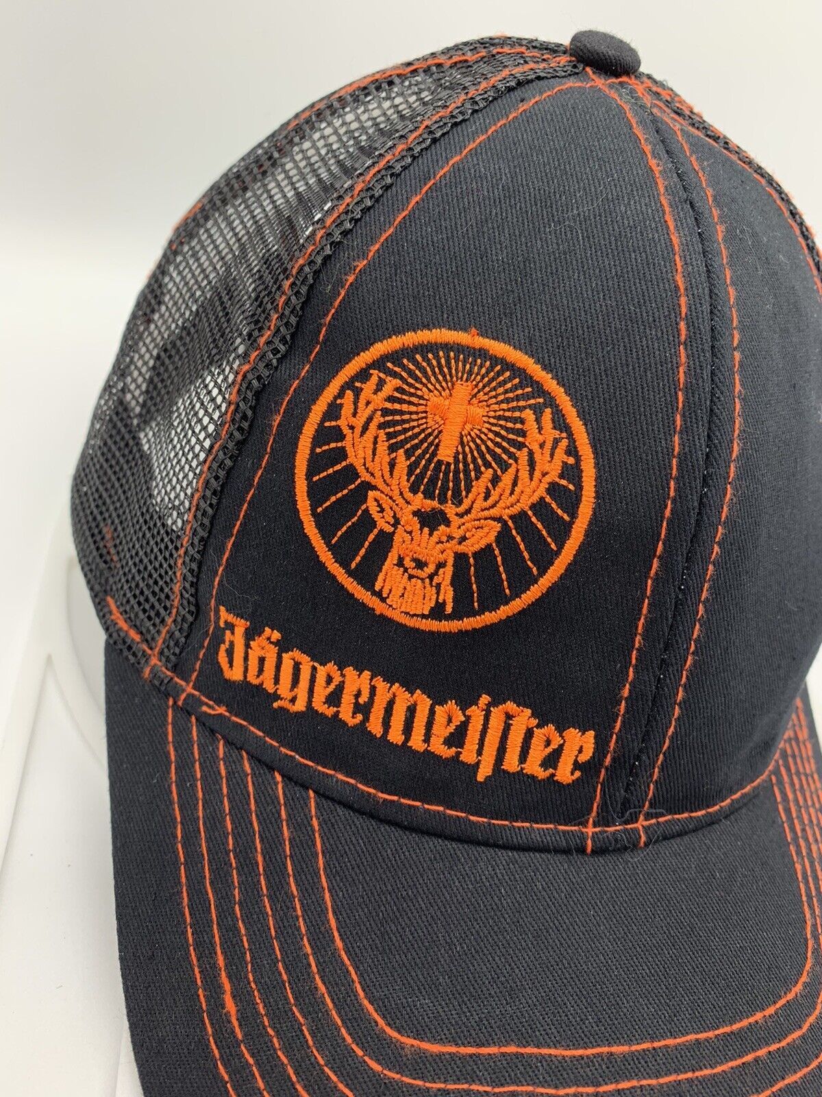 Jagermeister Snapback Trucker Hat Black Mesh Gray with orange Embroidered Logo