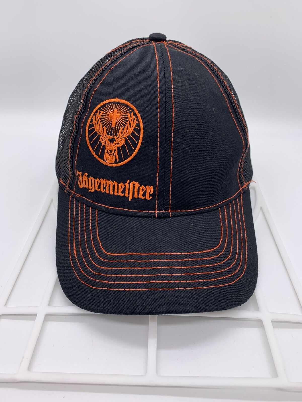 Jagermeister Snapback Trucker Hat Black Mesh Gray with orange Embroidered Logo