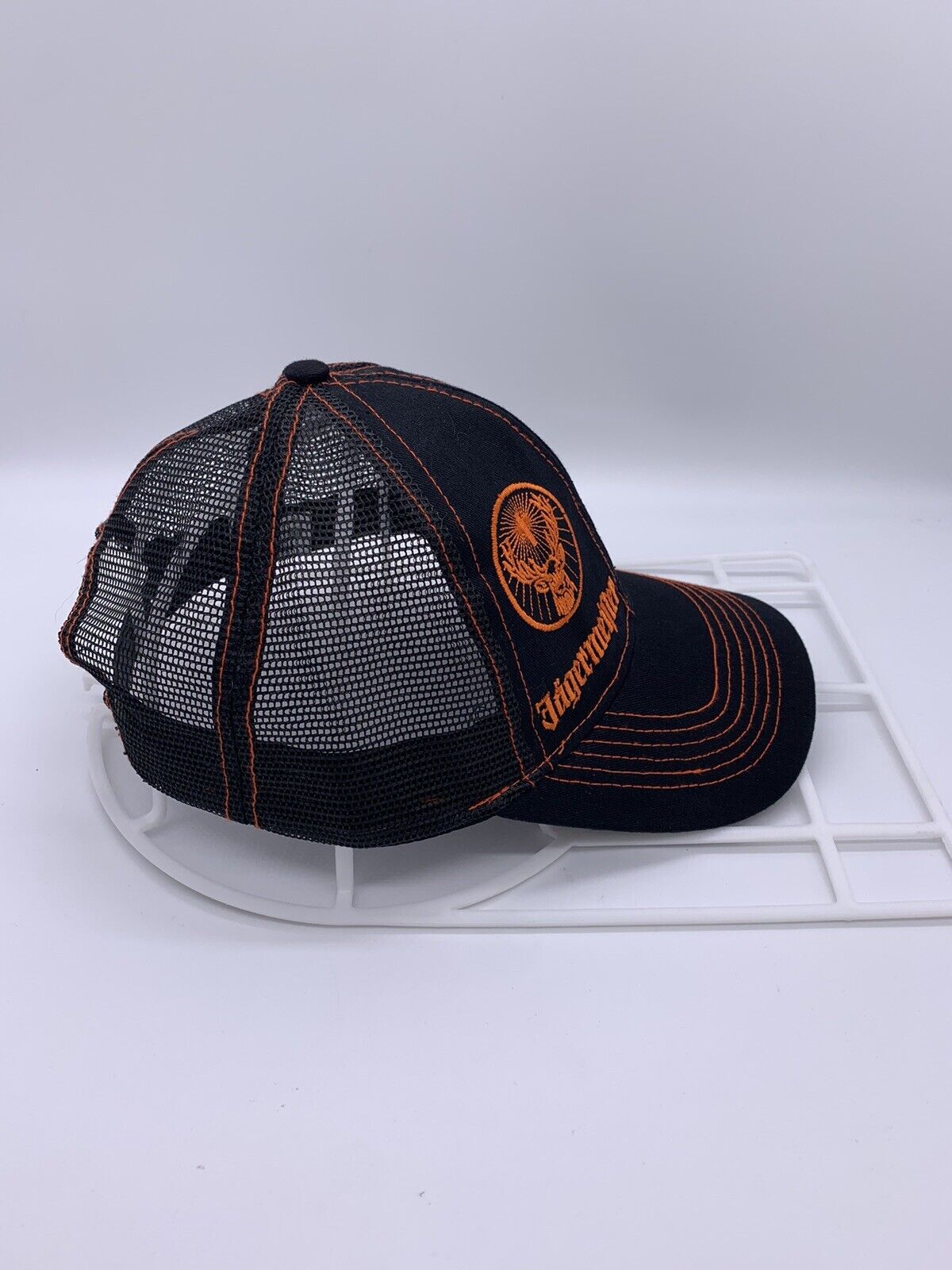 Jagermeister Snapback Trucker Hat Black Mesh Gray with orange Embroidered Logo