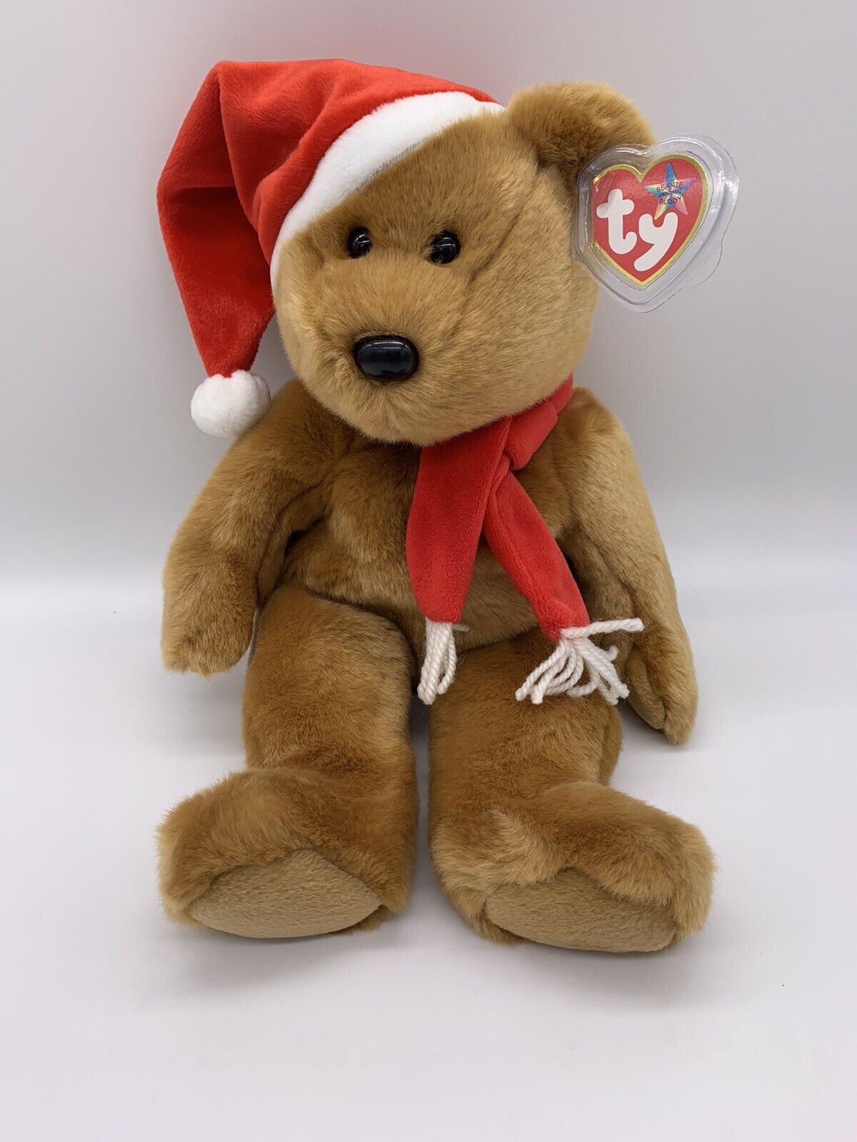 TY Beanie Buddy - 1997 HOLIDAY TEDDY (14 inch) Christmas Santa Hat Scarf Red