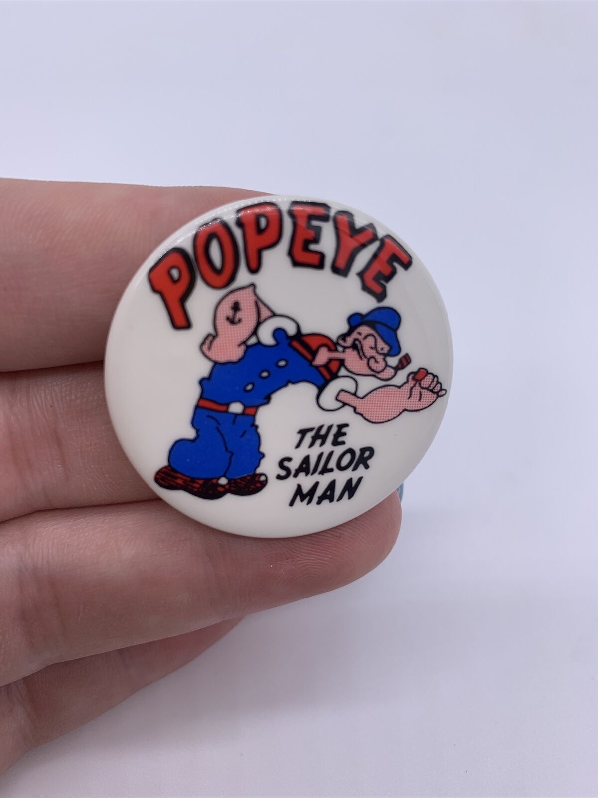 VINTAGE POPEYE THE SAILOR MAN KFS KIM & CIOFFI 3 1/2" PINBACK BUTTON Cult Olive