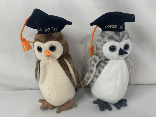 Ty Beanie Babies Graduation Wise Owl Showing Wisdom Plush Toys Two for One