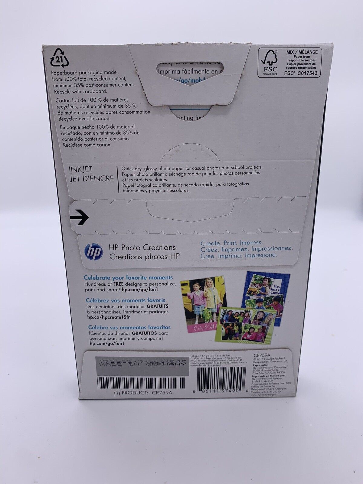 HP PHOTO CREATIONS Everyday Photo Paper 100 Sheets 4x6 Glossy Q5440A Sealed NEW