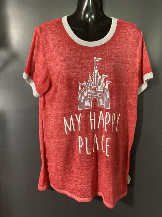 Disney ParksWorld Red My Happy Place Castle Womens Short Sleeve TShirt MEDIUM