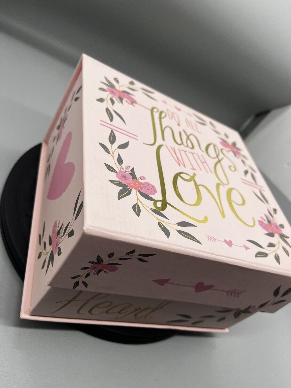 Do All Things With Love Heart Decorative Box pink floral 8x8x5