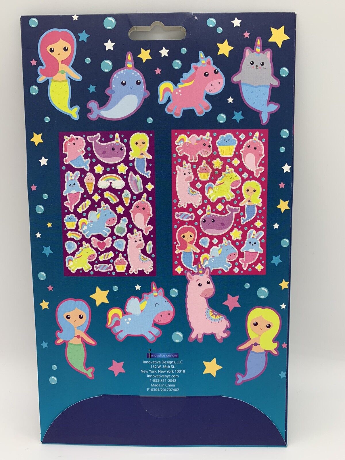 Mermaid, Narwal, Cat, Llama, Candy Sticker Book Set, 2 Sheets + 8 large Stickers