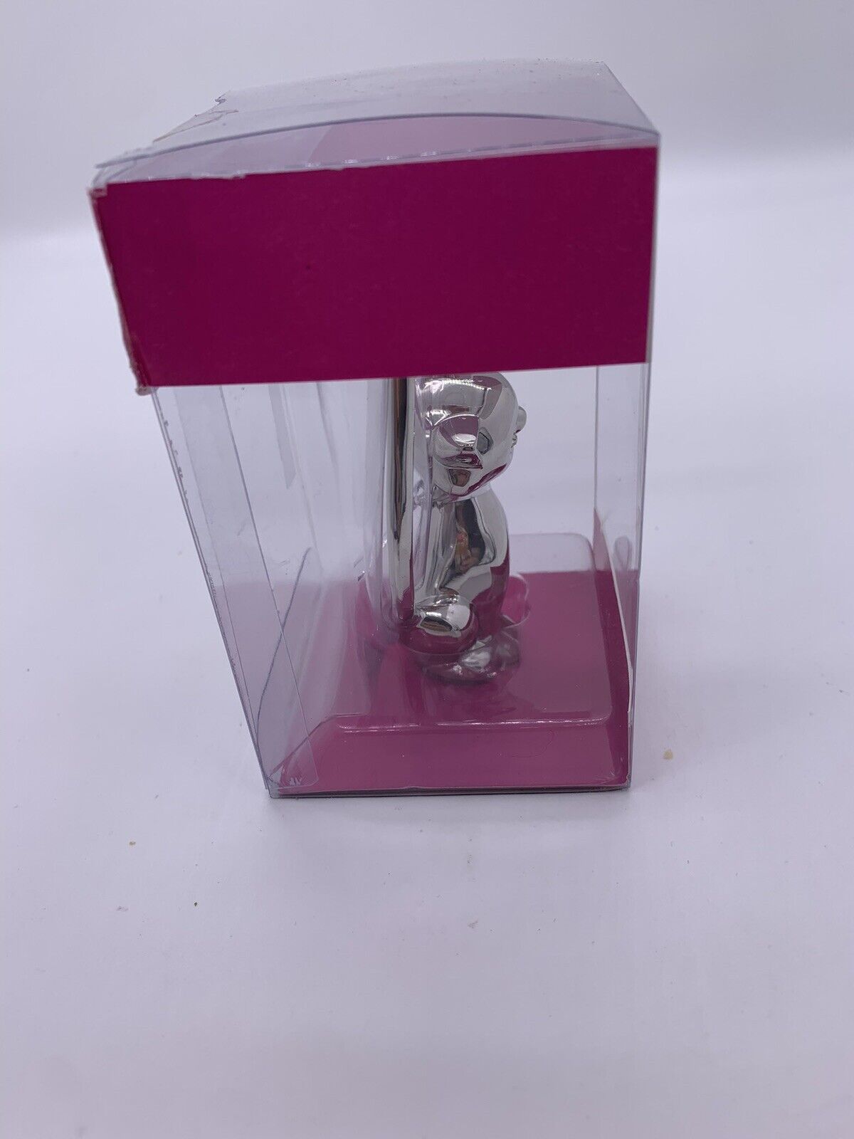 Cat Figurine Ring Holder Shiny Chrome Silver Metal 4" Studio 35 Beauty