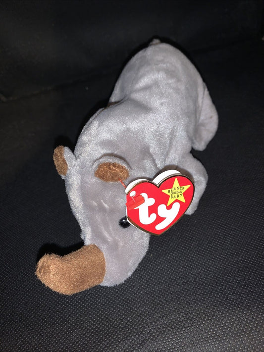 1996: Ty Beanie Baby Spike Rhino Rhinoceros RARE FIND Pristine Gray Brown