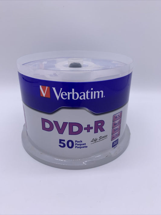 Verbatim DVD+R Discs, 4.7GB, 16x, 50/Pack. Life Series SEALED