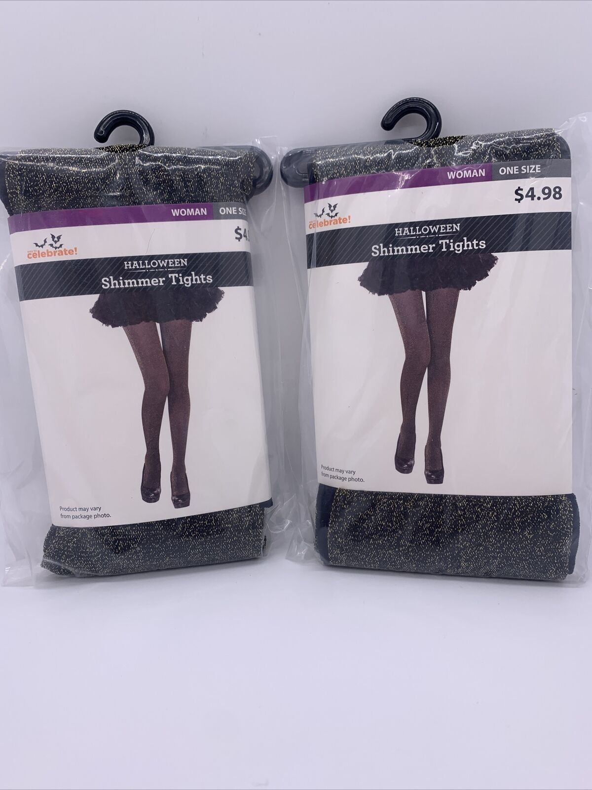 2 New! Celebrate Woman one size Costume Fashion Black Shimmer Tights Gold