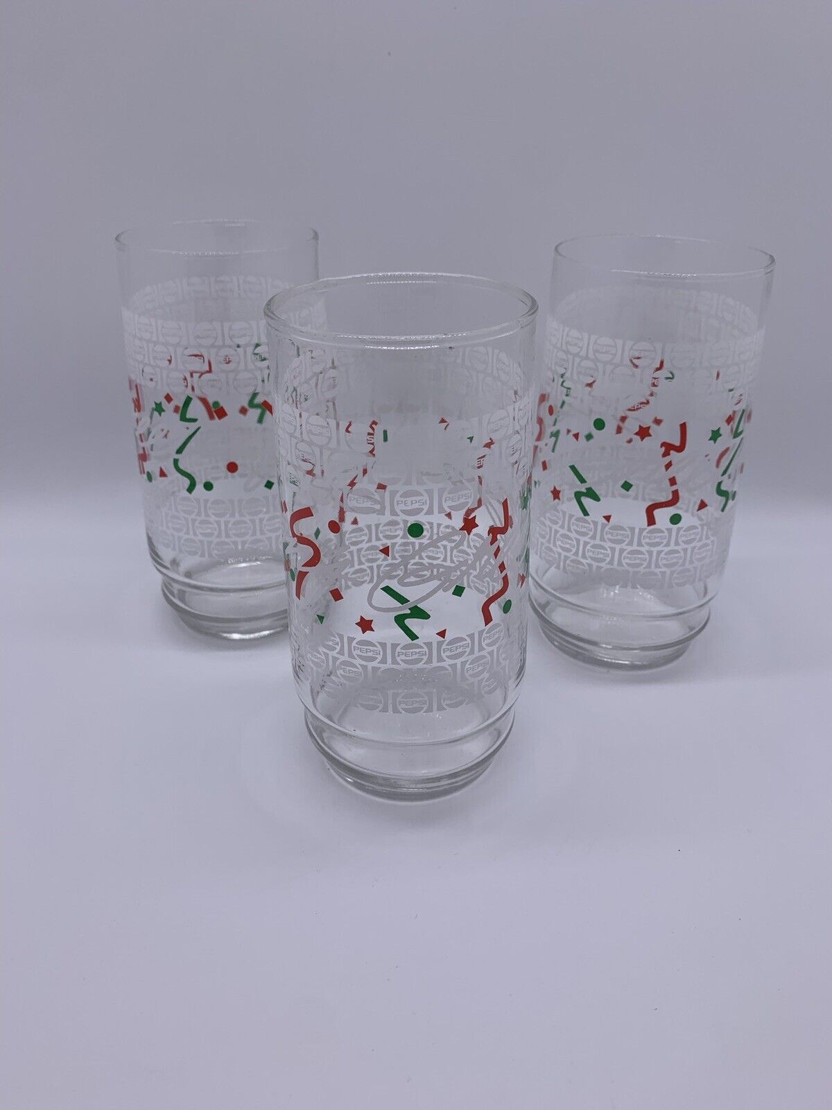 Rare Promo:3 PEPSI Cola Seasons Greetings Glass Tumblers 5-3/4 Holiday Christmas