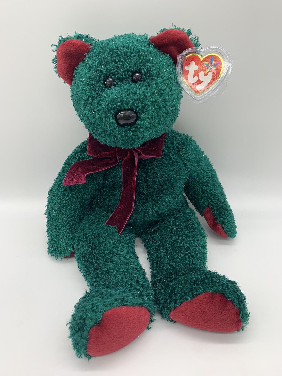 TY Beanie Buddy 2001 Holiday Teddy Bear Soft Fluffy Green Red Christmas Large