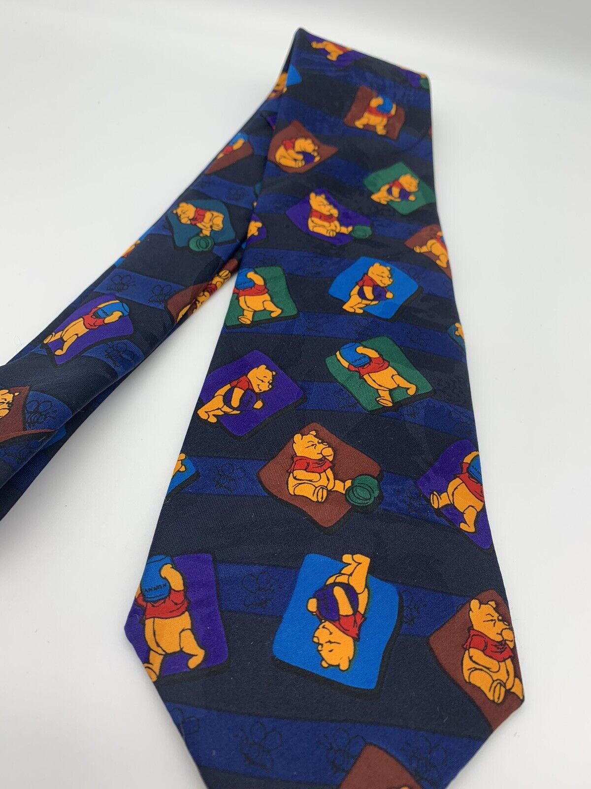 WINNIE THE POOH IN SQUARES on NAVY POLYESTER TIE NECKTIE CARTOON EXECUTIVE SUIT