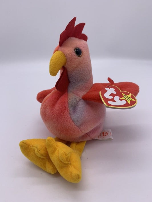 Ty Beanie Baby Strut the Rooster Mint With Mint Tags Grey Color Soft Plush Toys