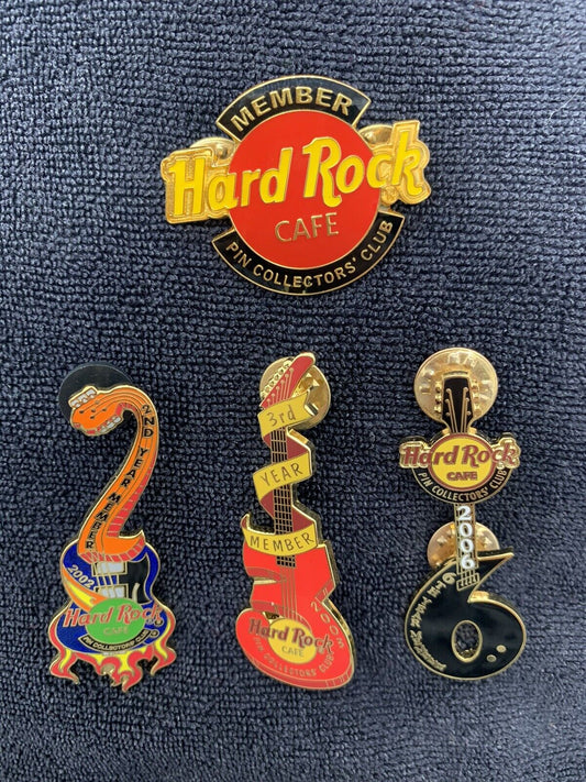 Hard Rock Cafe Pin Collectors Club Member,2nd(2002),3rd(2003),6th(2006) Year