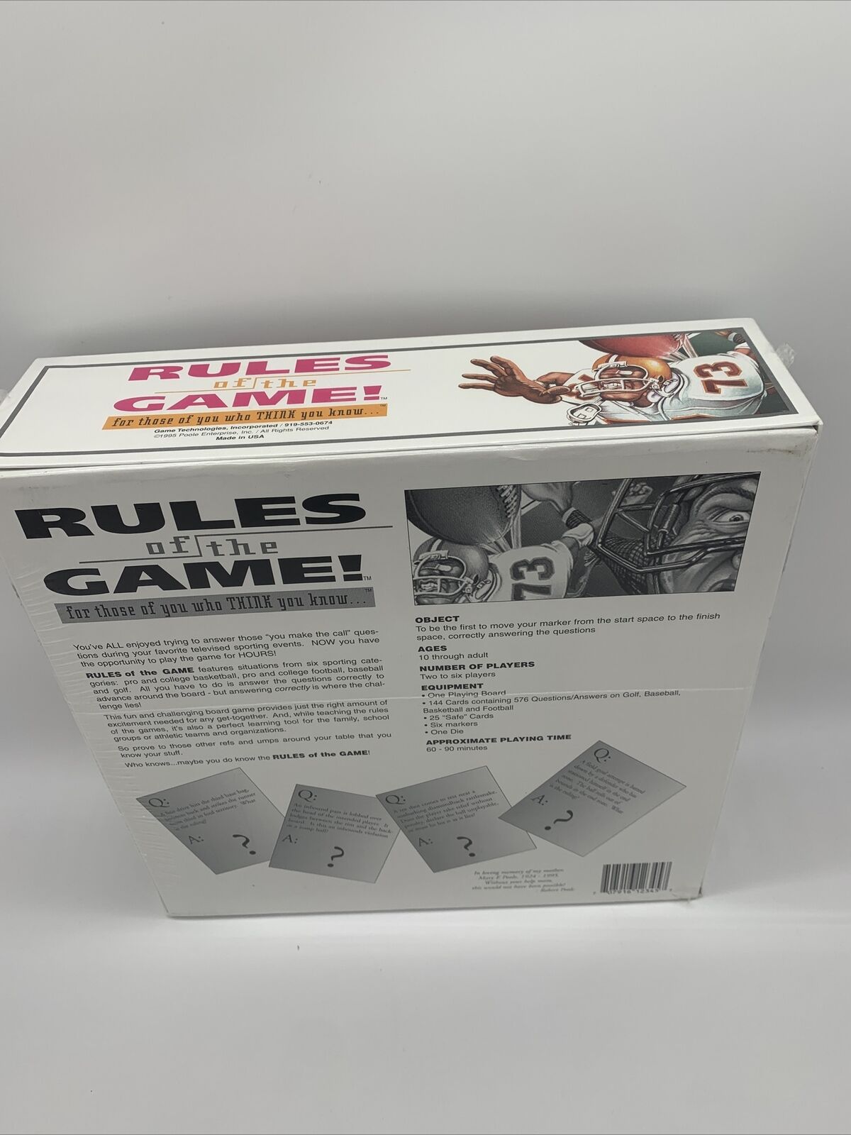 RULES OF THE GAME GAMES TECH., 1995 FACTORY SEALED!! Board game- Family game