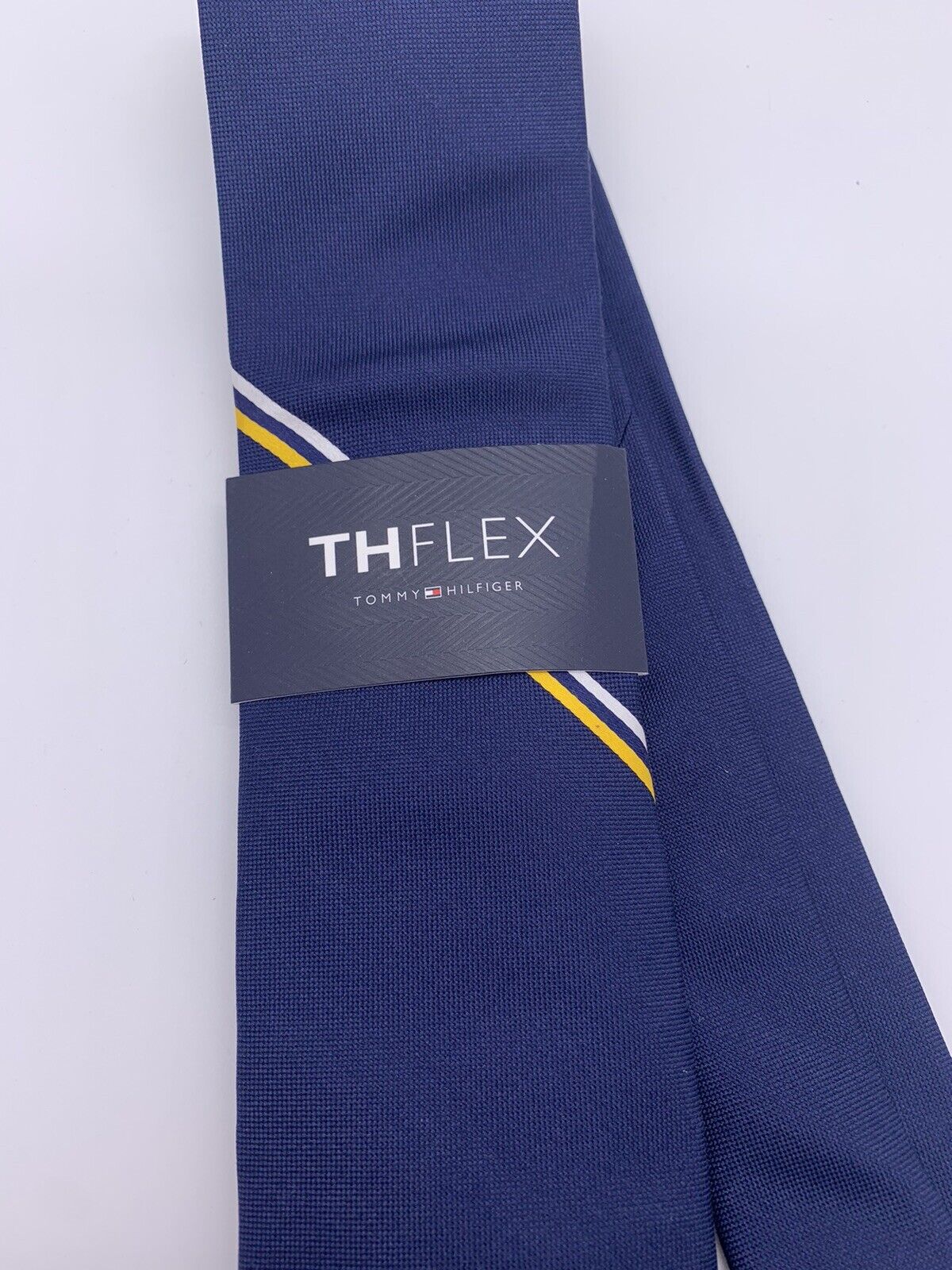 Tommy Hilfiger TH Flex Tie, Blue With Gold And Silver Stripe