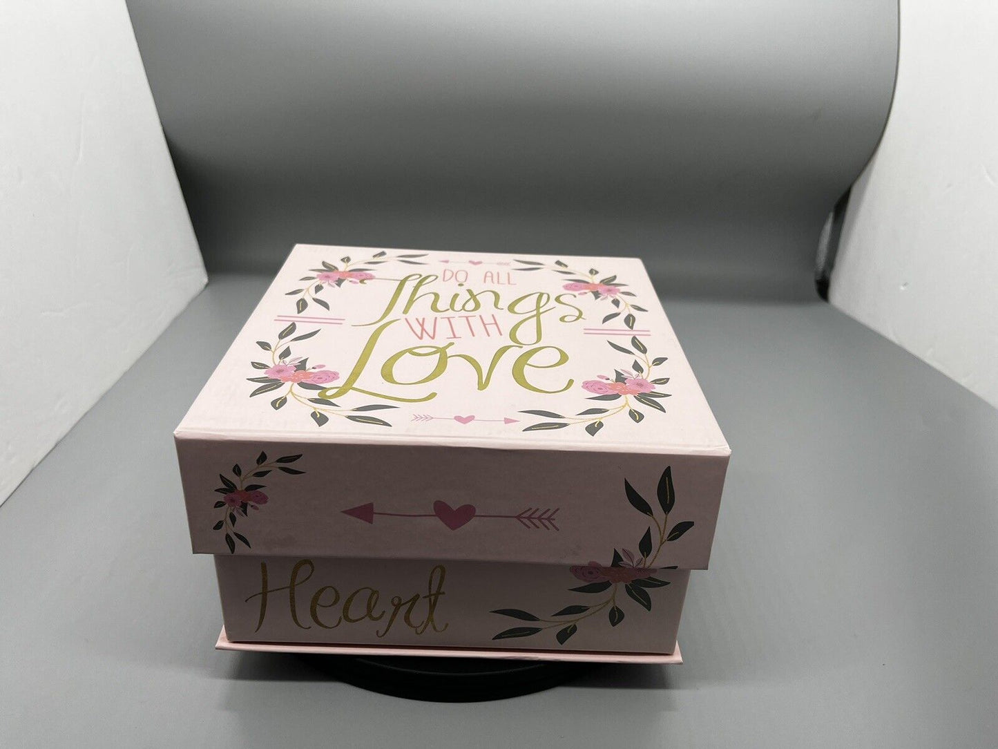 Do All Things With Love Heart Decorative Box pink floral 8x8x5