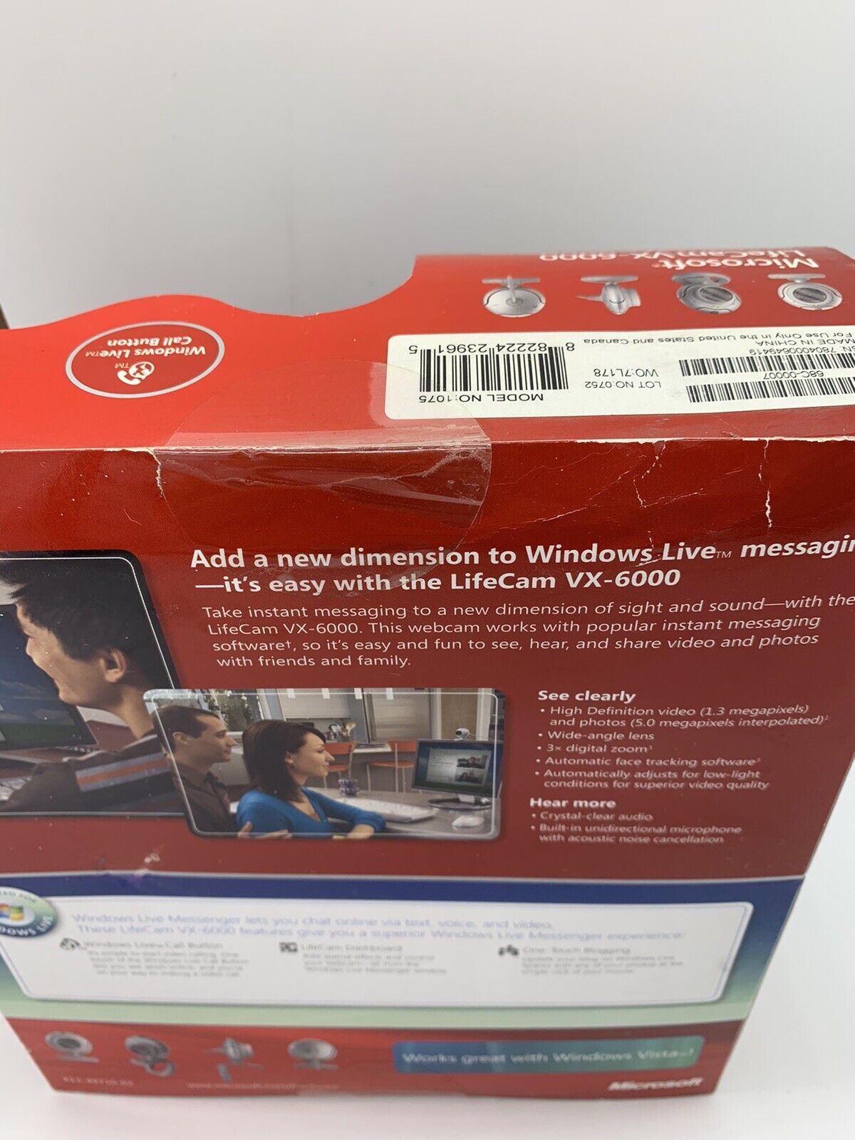 Microsoft Lifecam VX-6000 Webcam HD Wide Angle Lens 3x Digital Zoom  NEW