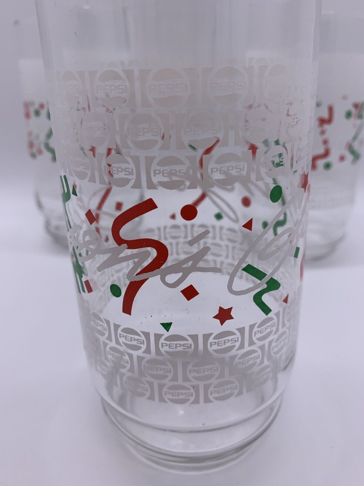 Rare Promo:3 PEPSI Cola Seasons Greetings Glass Tumblers 5-3/4 Holiday Christmas