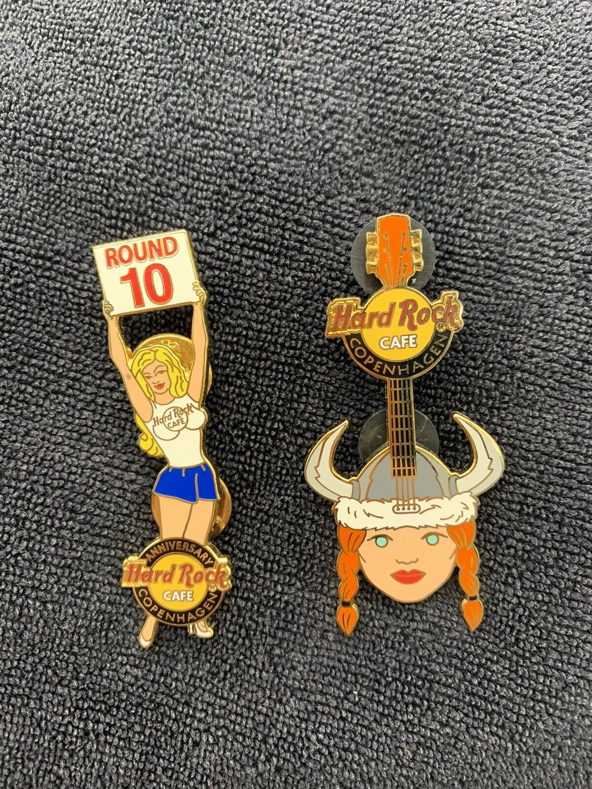 Hard Rock Cafe Pin Copenhagen Women Viking W/Red Pigtails, Anniversary Round 10