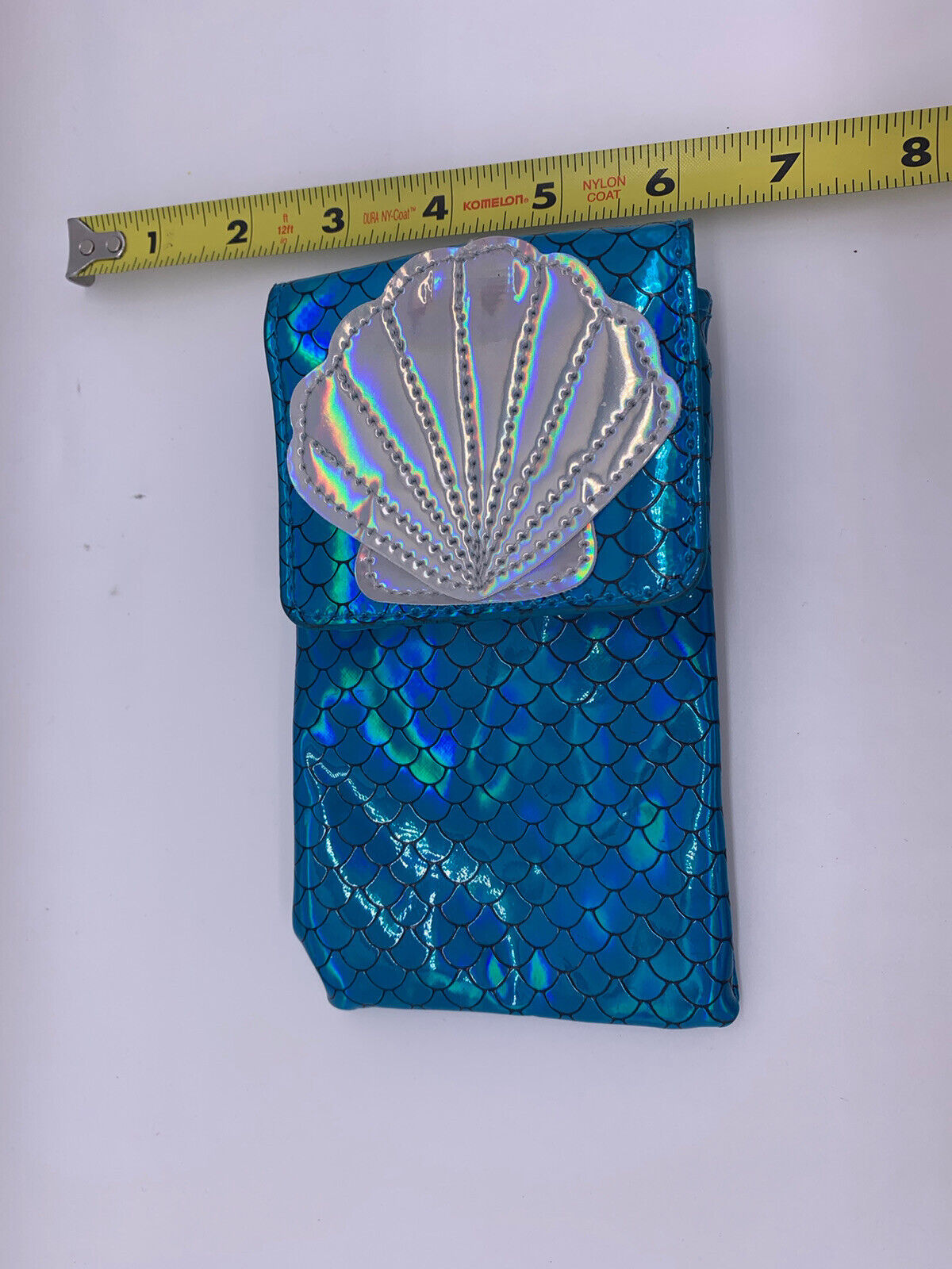 mermaid shell coin purse 3.5 x 6.5 New! Blue Shiny Metallic Silver Magnetic