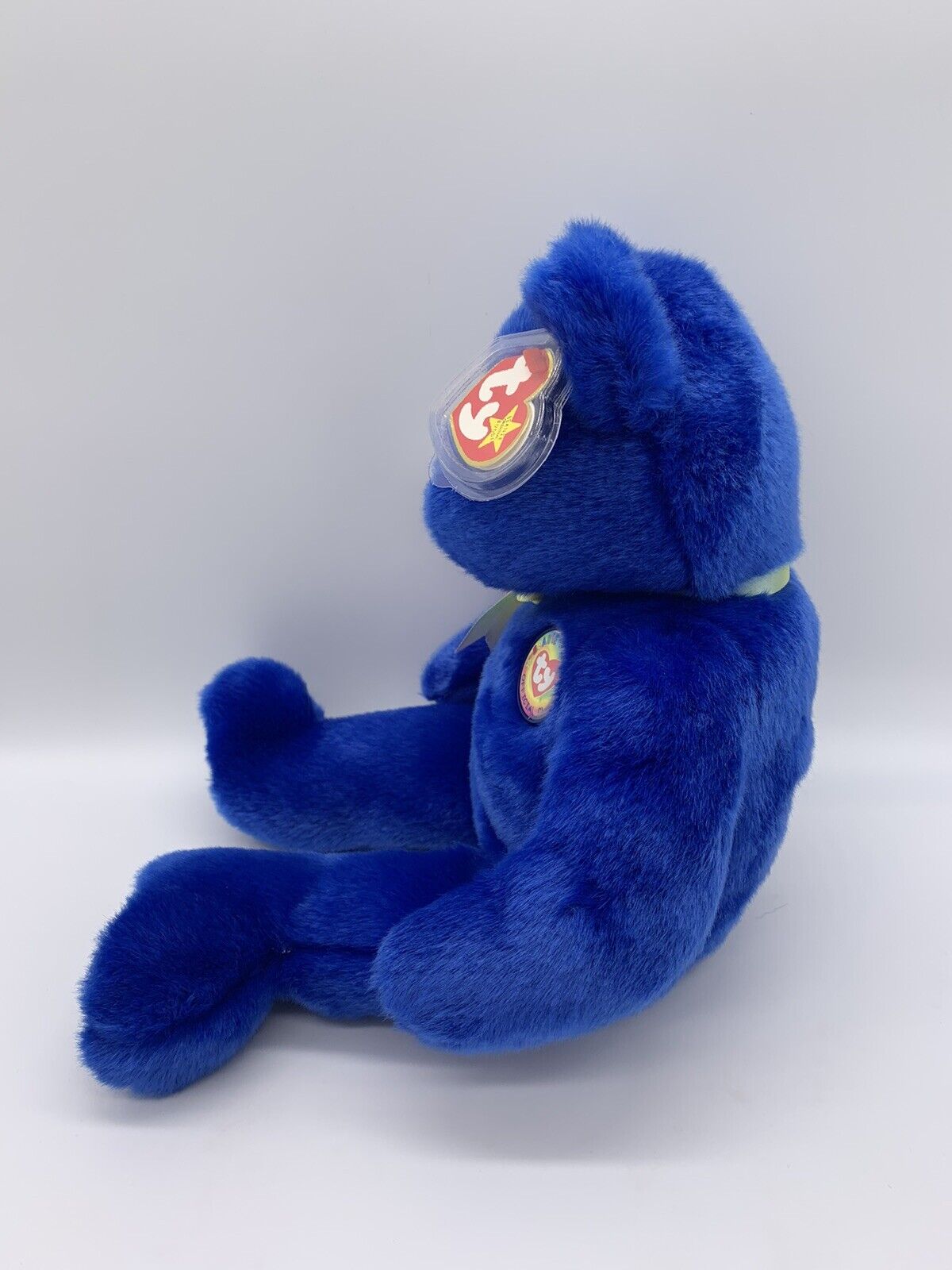 TY Beanie Buddy - CLUBBY the Bear (13.5 inch) Royal Blue Official Club Rainbow