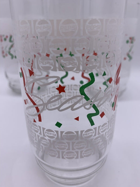 Rare Promo:3 PEPSI Cola Seasons Greetings Glass Tumblers 5-3/4 Holiday Christmas