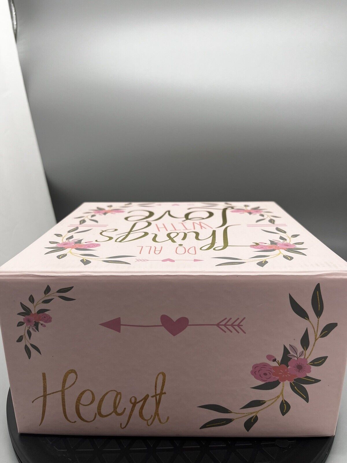 Do All Things With Love Heart Decorative Box pink floral 8x8x5